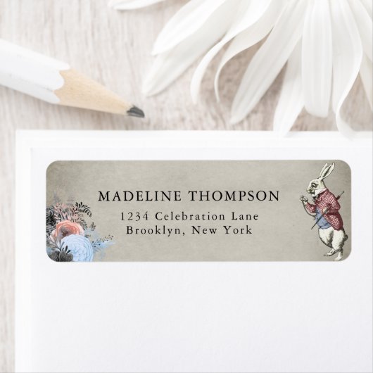 Blush Dusty Blue Floral Rabbit Alice in Wonderland Etiket (Insitu)