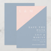 Blush Dusty Blue Minimalist Monogram Wedding Save The Date (Voorkant / Achterkant)