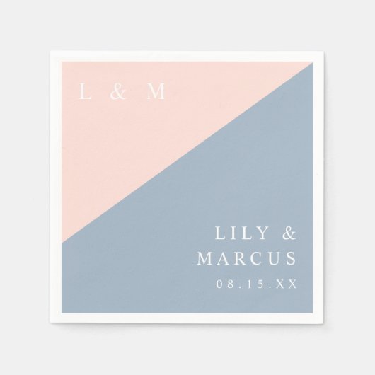 Blush Dusty Blue Modern Elegant Monogram Wedding Servet (Voorkant)