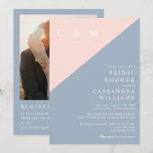 Blush Dusty Blue Photo QR Code Vrijgezellenfeest Kaart (Voorkant / Achterkant)