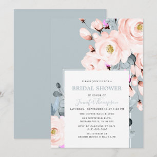 Blush & Dusty Blue Waterverf Floral Vrijgezellenfe Kaart