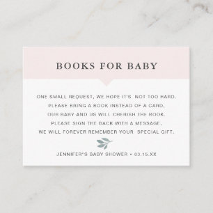 Blush Dusty Blue Waterverf Leaf Books voor Baby Informatiekaartje