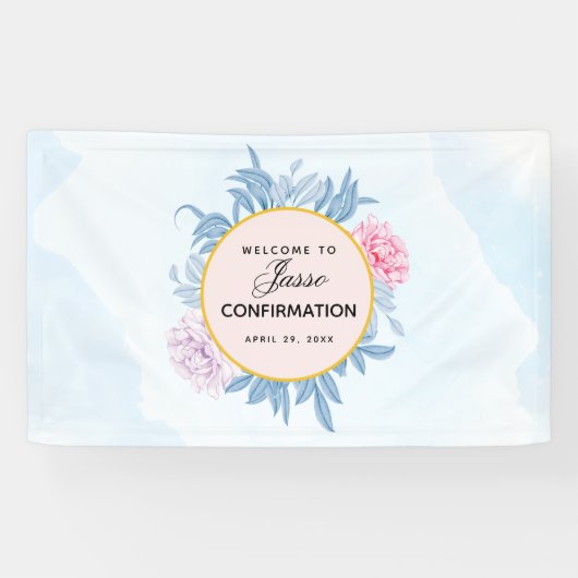 Blush Dusty Blue Waterverf Succulent Bevestiging Spandoek (Horizontaal)