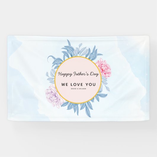 Blush Dusty Blue Waterverf Succulent Fathers Day Spandoek (Horizontaal)