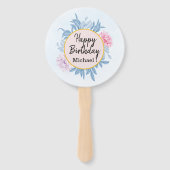 Blush Dusty Blue Waterverf Verjaardagsfeestje Handwaaier (Voorkant)