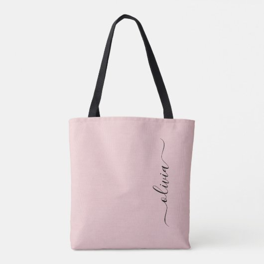 Blush Dusty Pink Girly Script Monogram Modern Draagtas (Achterkant)