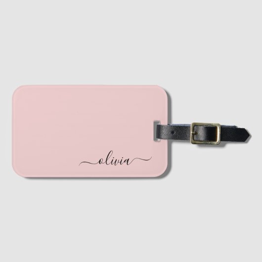 Blush Dusty Pink Girly Script Monogram Naam Modern Bagagelabel (Voorkant (horizontaal))