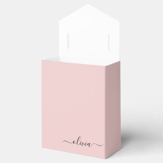 Blush Dusty Pink Girly Script Monogram Naam Modern Bedankdoosjes (Geopend)