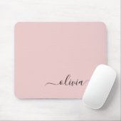 Blush Dusty Pink Girly Script Monogram Naam Modern Muismat (Met muis)