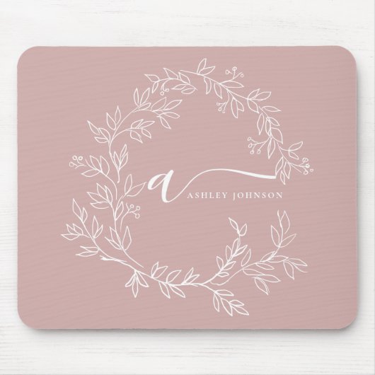 Blush Dusty Pink Girly Script Monogram Naam Modern Muismat (Voorkant)
