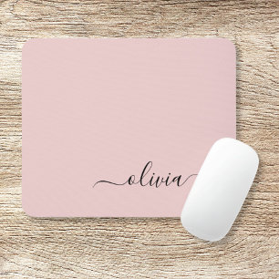 Blush Dusty Pink Girly Script Monogram Naam Modern Muismat