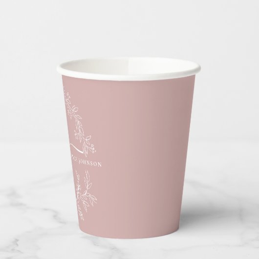 Blush Dusty Pink Girly Script Monogram Naam Modern Papieren Bekers (Links)