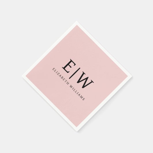 Blush Dusty Pink Girly Script Monogram Naam Modern Servet (Hoek)