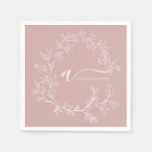Blush Dusty Pink Girly Script Monogram Naam Modern Servet (Voorkant)
