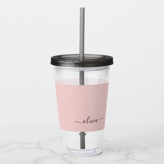 Blush Dusty Pink Modern Script Girly Monogram Naam Acryl Drinkbeker (Voorkant)