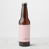 Blush Dusty Pink Modern Script Girly Monogram Naam Bier Etiket (Voorkant)