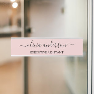Blush Dusty Pink Modern Script Girly Monogram Naam Deurbordje