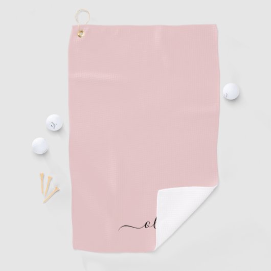 Blush Dusty Pink Modern Script Girly Monogram Naam Golfhanddoek (Insitu)