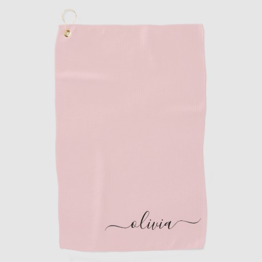 Blush Dusty Pink Modern Script Girly Monogram Naam Golfhanddoek (Voorkant)