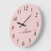 Blush Dusty Pink Modern Script Girly Monogram Naam Grote Klok (Hoek)