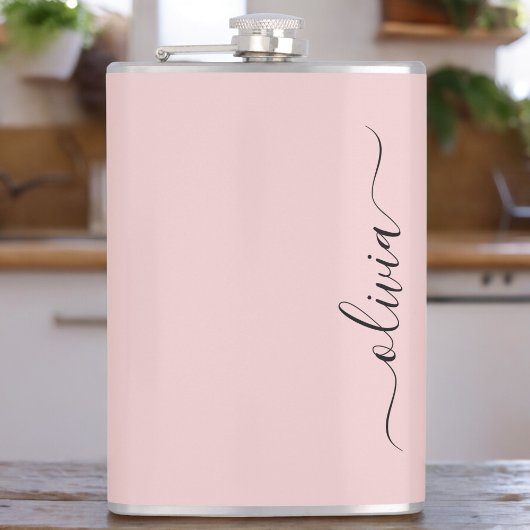 Blush Dusty Pink Modern Script Girly Monogram Naam Heupfles