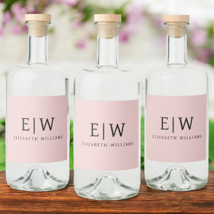 Blush Dusty Pink Modern Script Girly Monogram Naam Likeurfles Etiket