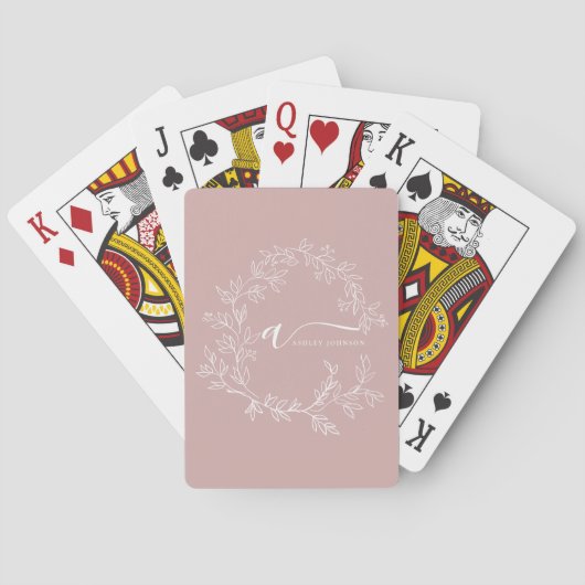Blush Dusty Pink Modern Script Girly Monogram Naam Pokerkaarten (Achterkant)