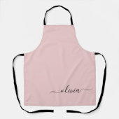 Blush Dusty Pink Modern Script Girly Monogram Naam Schort (Voorkant)