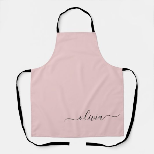Blush Dusty Pink Modern Script Girly Monogram Naam Schort (Voorkant)