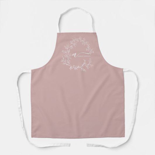 Blush Dusty Pink Modern Script Girly Monogram Naam Schort (Voorkant)