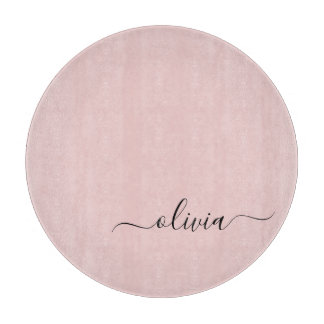 Blush Dusty Pink Modern Script Girly Monogram Naam Snijplank