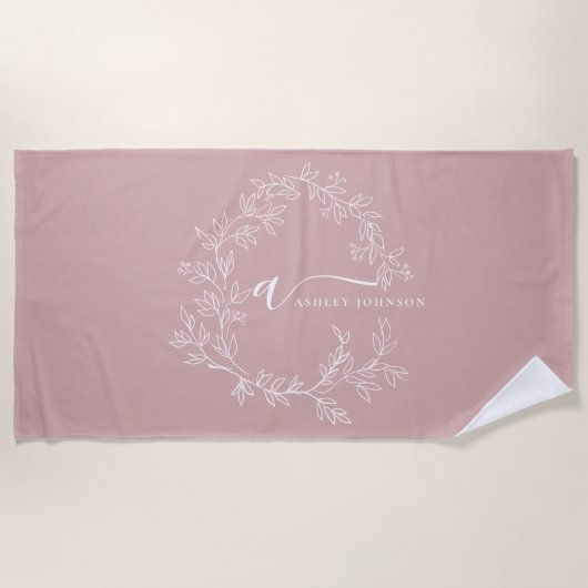 Blush Dusty Pink Modern Script Girly Monogram Naam Strandlaken (Voorkant)