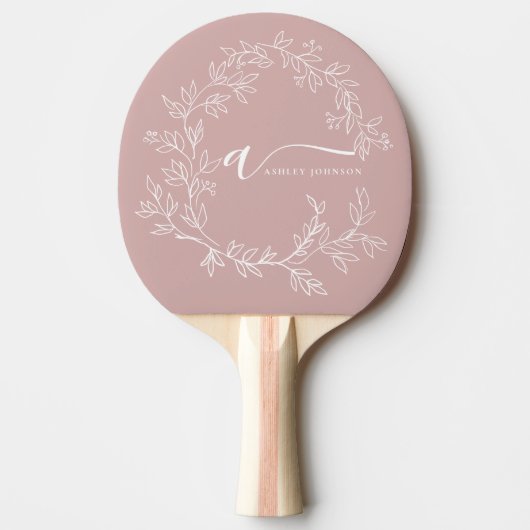 Blush Dusty Pink Modern Script Girly Monogram Naam Tafeltennisbatje (Voorkant)