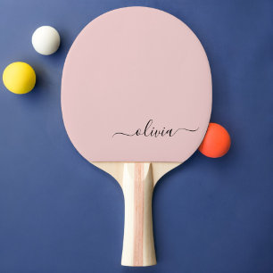 Blush Dusty Pink Modern Script Girly Monogram Naam Tafeltennisbatje