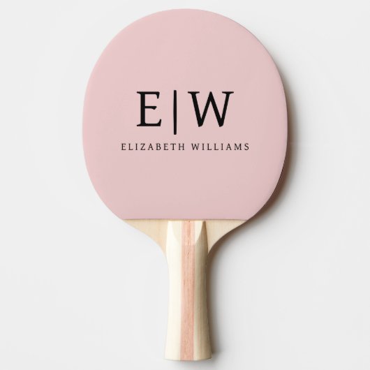 Blush Dusty Pink Modern Script Girly Monogram Naam Tafeltennisbatje (Voorkant)