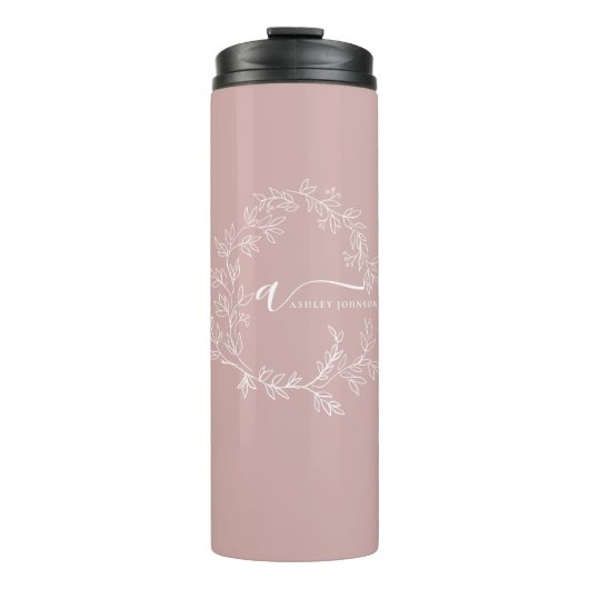 Blush Dusty Pink Modern Script Girly Monogram Naam Thermosbeker (Voorkant)
