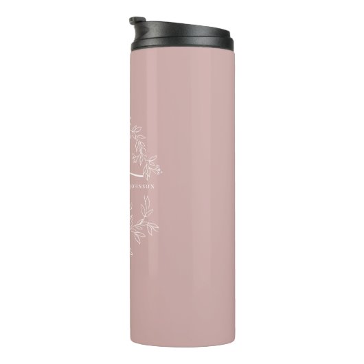 Blush Dusty Pink Modern Script Girly Monogram Naam Thermosbeker (Geroteerd rechts)