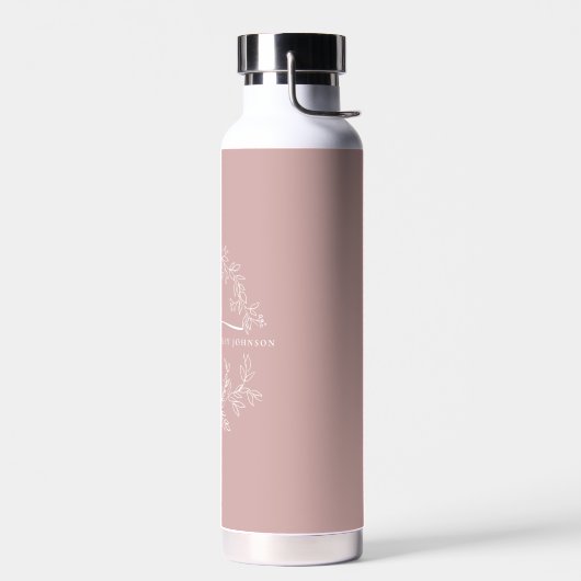 Blush Dusty Pink Modern Script Girly Monogram Naam Waterfles (Links)