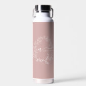 Blush Dusty Pink Modern Script Girly Monogram Naam Waterfles (Voorkant)