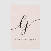 Blush Dusty Pink Modern Script Monogram Naam Girly Golfhanddoek (Voorkant)