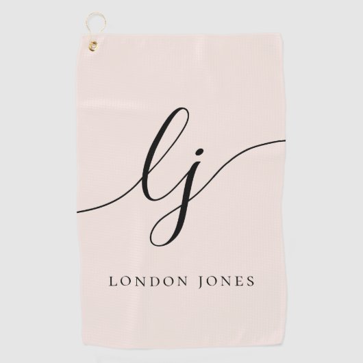Blush Dusty Pink Modern Script Monogram Naam Girly Golfhanddoek (Voorkant)