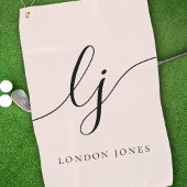 Blush Dusty Pink Modern Script Monogram Naam Girly Golfhanddoek