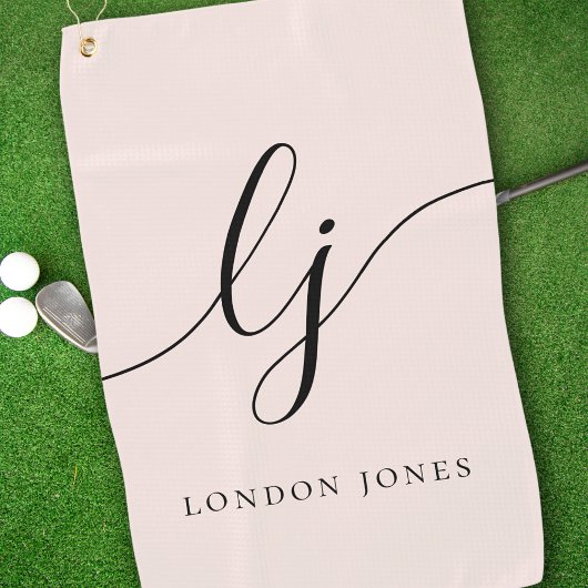 Blush Dusty Pink Modern Script Monogram Naam Girly Golfhanddoek