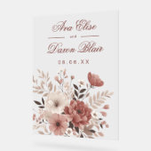 Blush & Dusty Roos Bloemen Bruiloft Acryl Bord (Hoek)