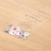 Blush Dusty Roos Botanische Bloemen Huwelijk Acryl Uitnodigingen (Laagn)