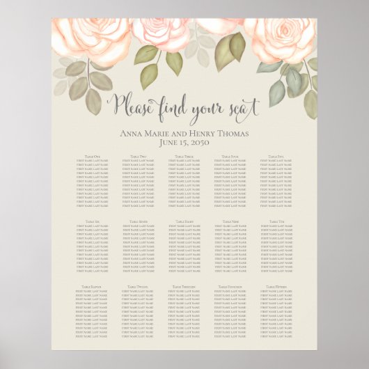Blush Dusty Roos Floral Wedding Seating Chart Poster (Voorkant)