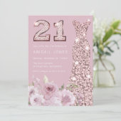 Blush & Dusty Roos Jurk 21ste Verjaardagsfeest Kaart (Staand voorkant)