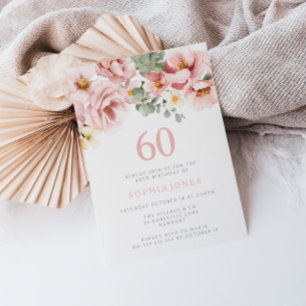 Blush Dusty Rose Bloemende 60e Verjaardagsfeest Kaart