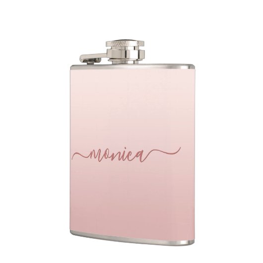 Blush Dusty Roze Ombre Elegante Handtekening Heupfles (Links)