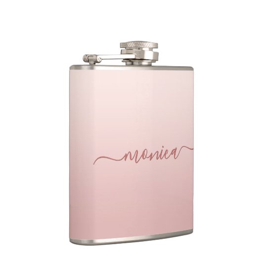 Blush Dusty Roze Ombre Elegante Handtekening Heupfles (Rechts)